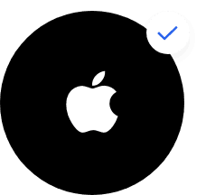 Ein Apple-Logo mit einem Häkchen darauf.
