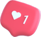 Ein rosa Benachrichtigungssymbol mit einem weißen Herzsymbol und der Zahl 1, das auf ein einzelnes „Like“ oder Engagement in den sozialen Medien hinweist.