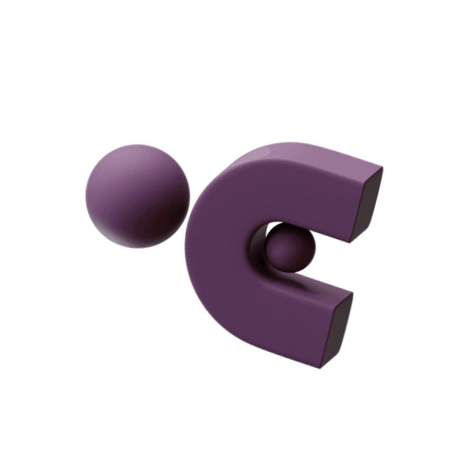 Eine 3D-Grafik eines stilisierten Personensymbols in Lila, bestehend aus einem kugelförmigen Kopf und einem separaten C-förmigen Körper.