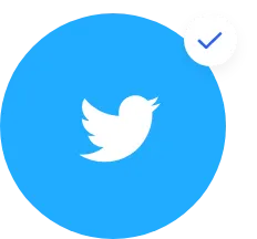 Ein blauer Kreis mit einem Häkchen daneben.