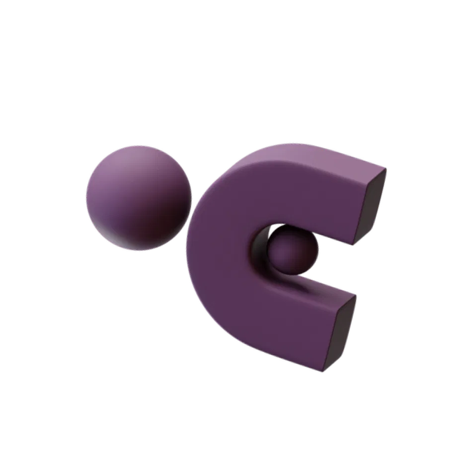 Eine 3D-Grafik eines stilisierten Personensymbols in Lila, bestehend aus einem kugelförmigen Kopf und einem separaten C-förmigen Körper.