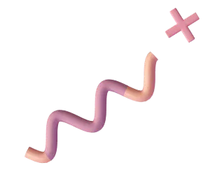 Eine dreidimensionale rosa und orange Wellenlinie mit einem Kreuz oben rechts.