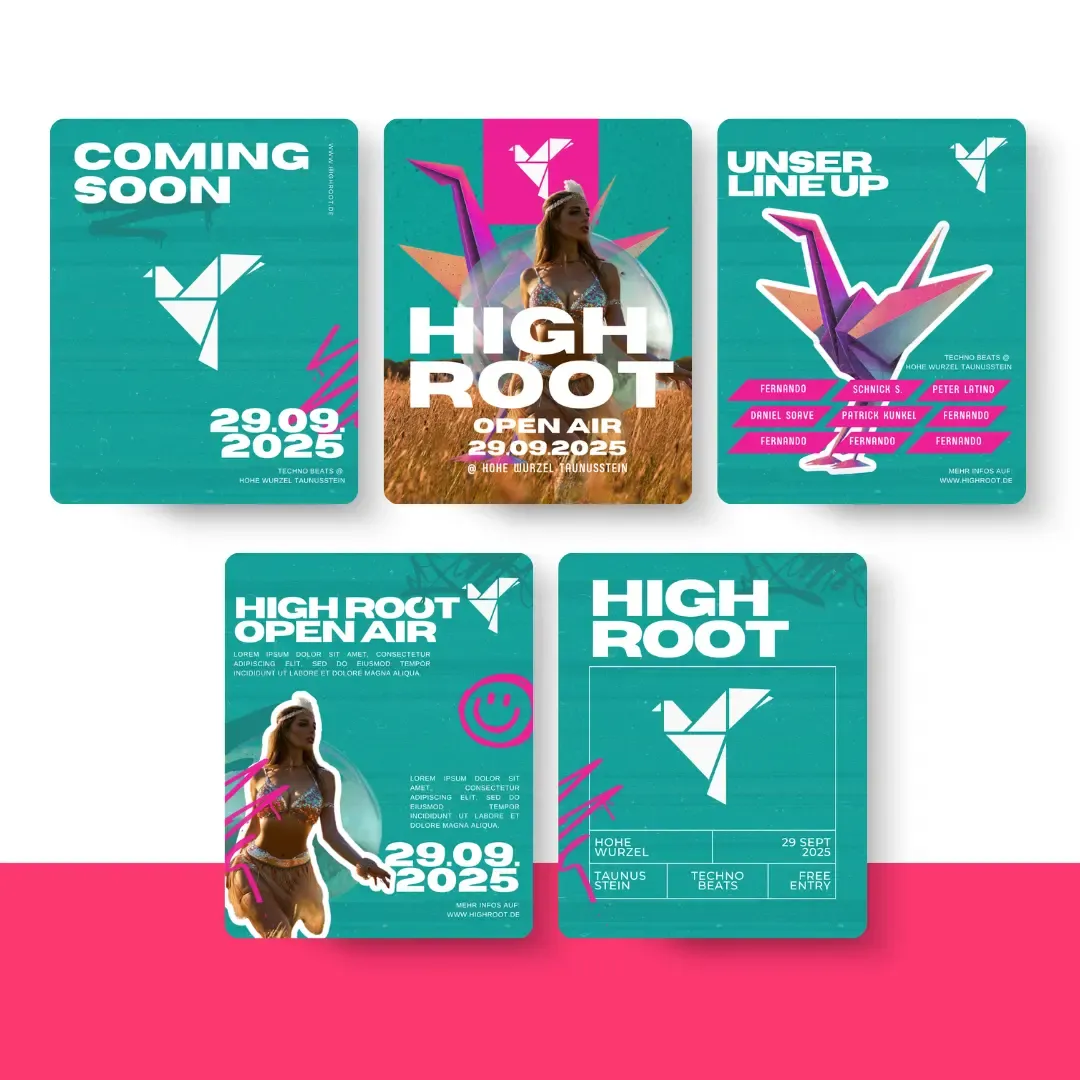 Fünf Werbeplakate für das 