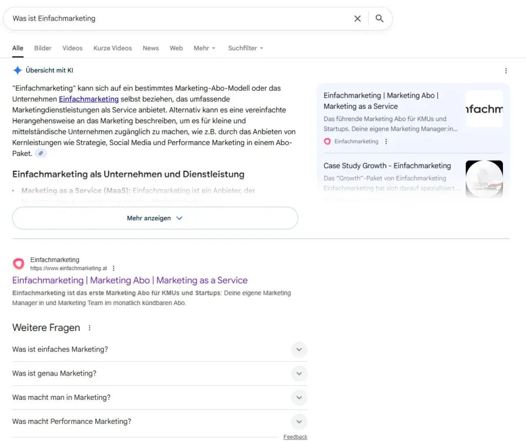Screenshot einer Google-Suchergebnisseite für